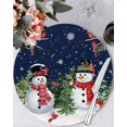 thumbnail image 1 of 13 Inch Round Placemats Set of 6, Navy Blue Snowman Christmas Non Slip Heat Insulation PP Table Mats, Xmas Tree Snowflake Winter Birds Washable Place Mats for Kitchen Dining Party Table Decor, 1 of 7