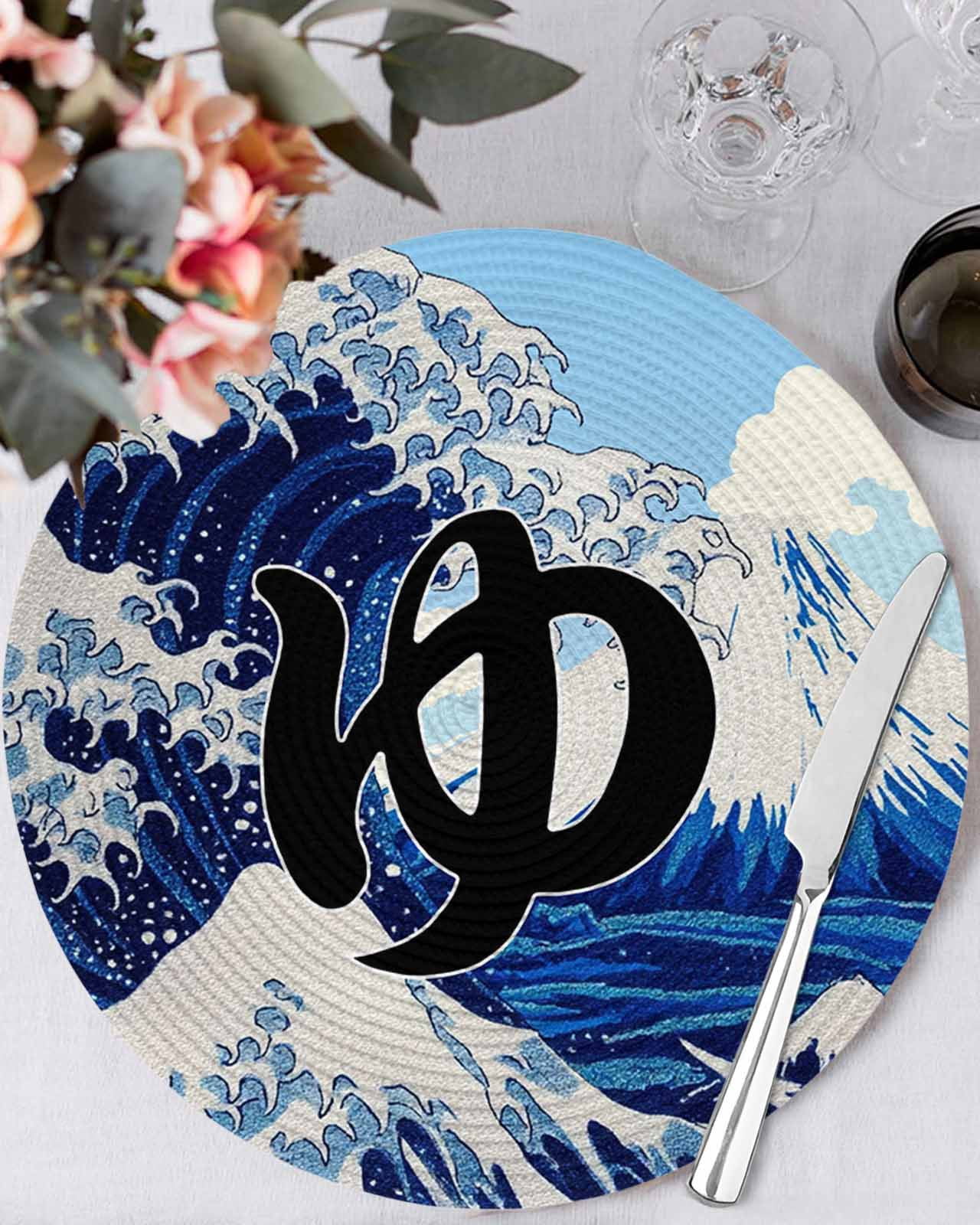 13 Inch Round Placemats Set of 6, Oceans Waves Non Slip Heat Insulation ...