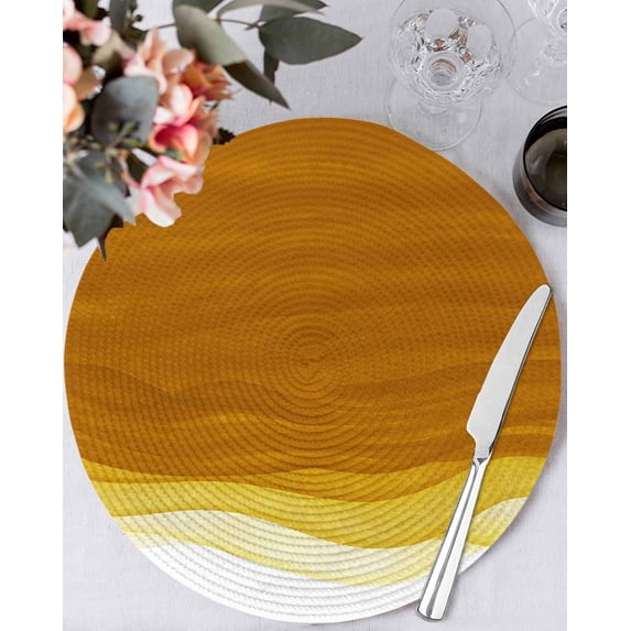 13 Inch Round Placemats Set of 6, Ombre Orange Waves Non Slip Heat Insulation PP Table Mats, Abstract Art Gradient Modern Washable Place Mats for Kitchen Dining Party Table Decor