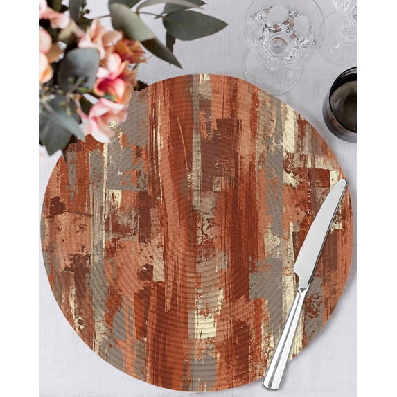 13 Inch Round Placemats Set of 6, Orange Abstract Non Slip Heat Insulation PP Table Mats, Vintage Geometric Gradient Oil Painting Modern Washable Place Mats for Kitchen Dining Party Table Decor