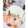 thumbnail image 1 of 13 Inch Round Placemats Set of 6, Orange Fall Pumpkins Non Slip Heat Insulation PP Table Mats, Thanksgiving Maple Leaf Botanical Washable Place Mats for Kitchen Dining Party Table Decor, 1 of 7