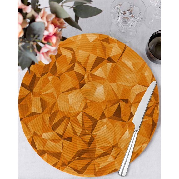 13 Inch Round Placemats Set of 6, Orange Geometric Non Slip Heat Insulation PP Table Mats, Modern Luxury Aesthetic Abstract Motifs Washable Place Mats for Kitchen Dining Party Table Decor
