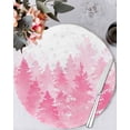 thumbnail image 1 of 13 Inch Round Placemats Set of 6, Pink Christmas Non Slip Heat Insulation PP Table Mats, Winter Snowflake Abstract Forest Tree Washable Place Mats for Kitchen Dining Party Table Decor, 1 of 7