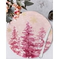 thumbnail image 1 of 13 Inch Round Placemats Set of 6, Pink Christmas Tree Non Slip Heat Insulation PP Table Mats, Xmas Snowflake Winter Washable Place Mats for Kitchen Dining Party Table Decor, 1 of 7