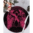 thumbnail image 1 of 13 Inch Round Placemats Set of 6, Pink Ribbon Non Slip Heat Insulation PP Table Mats, Wings Romantic Love Heart Flowers Black Washable Place Mats for Kitchen Dining Party Table Decor, 1 of 7