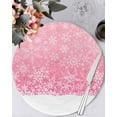 thumbnail image 1 of 13 Inch Round Placemats Set of 6, Pink Snowflakes Christmas Non Slip Heat Insulation PP Table Mats, Winter Holiday Xmas Snowflake Washable Place Mats for Kitchen Dining Party Table Decor, 1 of 7