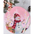 thumbnail image 1 of 13 Inch Round Placemats Set of 6, Pink Snowman Christmas Non Slip Heat Insulation PP Table Mats, Xmas Tree Snowflake Elk Gifts Washable Place Mats for Kitchen Dining Party Table Decor, 1 of 7