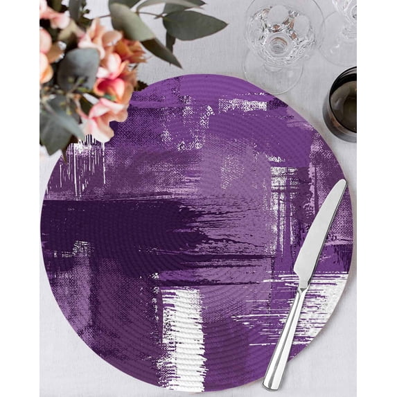 13 Inch Round Placemats Set of 6, Purple Abstract Non Slip Heat Insulation PP Table Mats, Modern Mottled Art Oil Painting Washable Place Mats for Kitchen Dining Party Table Decor