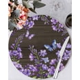 thumbnail image 1 of 13 Inch Round Placemats Set of 6, Purple Flowers Non Slip Heat Insulation PP Table Mats, Butterfly Spring Floral Wooden Farmhouse Washable Place Mats for Kitchen Dining Party Table Decor, 1 of 7