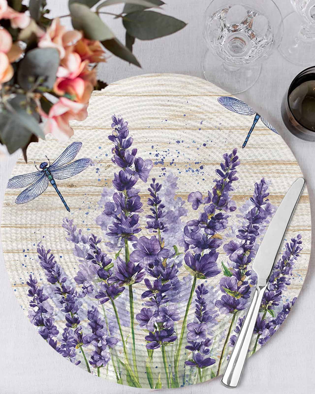 13 Inch Round Placemats Set of 6, Purple Lavender Non Slip Heat ...