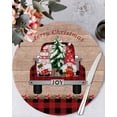 thumbnail image 1 of 13 Inch Round Placemats Set of 6, Red Christma Non Slip Heat Insulation PP Table Mats, Gnomes Truck Xmas Tree Snowflake Wooden Washable Place Mats for Kitchen Dining Party Table Decor, 1 of 7