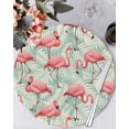 thumbnail image 1 of 13 Inch Round Placemats Set of 6, Red Flamingo Non Slip Heat Insulation PP Table Mats, Summer Tropical Plants Leaves Botanical Green Washable Place Mats for Kitchen Dining Party Table Decor, 1 of 7