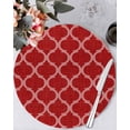 thumbnail image 1 of 13 Inch Round Placemats Set of 6, Red Moroccan Non Slip Heat Insulation PP Table Mats, Morocco Ethnic Abstract Quatrefoil Grid Washable Place Mats for Kitchen Dining Party Table Decor, 1 of 7
