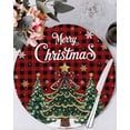 thumbnail image 1 of 13 Inch Round Placemats Set of 6, Red Plaid Christmas Tree Non Slip Heat Insulation PP Table Mats, Snowflake Tree Xmas Washable Place Mats for Kitchen Dining Party Table Decor, 1 of 7