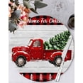 thumbnail image 1 of 13 Inch Round Placemats Set of 6, Red Truck Christmas Non Slip Heat Insulation PP Table Mats, Red Black Plaid Xmas Tree Wooden Washable Place Mats for Kitchen Dining Party Table Decor, 1 of 7