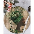 thumbnail image 1 of 13 Inch Round Placemats Set of 6, Sage Green Black Women Non Slip Heat Insulation PP Table Mats, Spring Eucalyptus Brown Wooden Washable Place Mats for Kitchen Dining Party Table Decor, 1 of 7