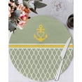 thumbnail image 1 of 13 Inch Round Placemats Set of 6, Sage Green Morocco Non Slip Heat Insulation PP Table Mats, Ocean Yellow Nautical Anchor Stripe Washable Place Mats for Kitchen Dining Party Table Decor, 1 of 7