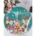 thumbnail image 1 of 13 Inch Round Placemats Set of 6, Spring Flowers Non Slip Heat Insulation PP Table Mats, Farmhouse Watercolor Teal Wood Grain Washable Place Mats for Kitchen Dining Party Table Decor, 1 of 7