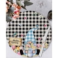 thumbnail image 1 of 13 Inch Round Placemats Set of 6, Spring Gnomes Floral Non Slip Heat Insulation PP Table Mats, Pink Tulip Botanical Black Plaid Washable Place Mats for Kitchen Dining Party Table Decor, 1 of 7