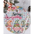 thumbnail image 1 of 13 Inch Round Placemats Set of 6, Spring Gnomes Non Slip Heat Insulation PP Table Mats, Farmhhouse Floral Botanical Blue Plaid Washable Place Mats for Kitchen Dining Party Table Decor, 1 of 7