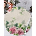 thumbnail image 1 of 13 Inch Round Placemats Set of 6, Spring Pink Roses Non Slip Heat Insulation PP Table Mats, Pastoral Eucalyptus Leaves Rustic Burlap Washable Place Mats for Kitchen Dining Party Table Decor, 1 of 7