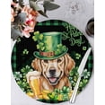 thumbnail image 1 of 13 Inch Round Placemats Set of 6, St Patricks Day Non Slip Heat Insulation PP Table Mats, Watercolor Dogs Green Shamrock Plaid Washable Place Mats for Kitchen Dining Party Table Decor, 1 of 7