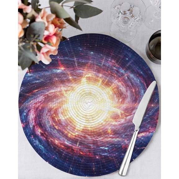 13 Inch Round Placemats Set of 6, Sun Explosion Non Slip Heat Insulation PP Table Mats, Modern Abstract Art Galaxy Universe Washable Place Mats for Kitchen Dining Party Table Decor