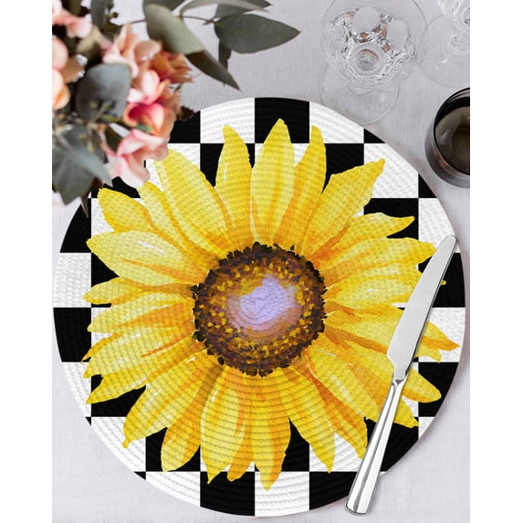 13 Inch Round Placemats Set of 6, Sunflower Non Slip Heat Insulation PP ...