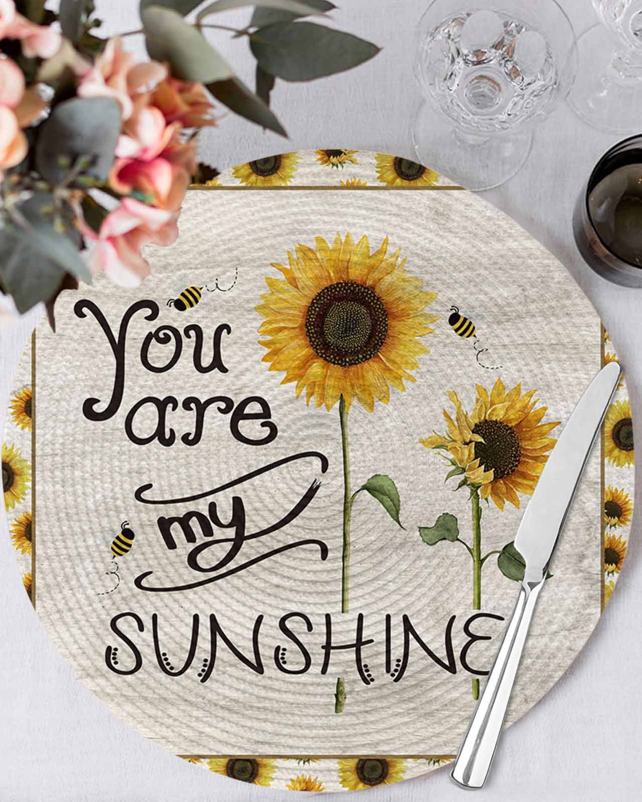 13 Inch Round Placemats Set of 6, Sunflowers Non Slip Heat Insulation ...