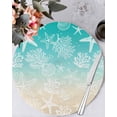 thumbnail image 1 of 13 Inch Round Placemats Set of 6, Teal Beige Ombre Coastal Non Slip Heat Insulation PP Table Mats, Nautical Beach Starfish Coral Summer Washable Place Mats for Kitchen Dining Party Table Decor, 1 of 7