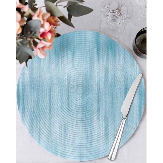 13 Inch Round Placemats Set of 6, Teal Blue Non Slip Heat Insulation PP Table Mats, Modern Abstract Art Ombre Striped Washable Place Mats for Kitchen Dining Party Table Decor