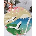 thumbnail image 1 of 13 Inch Round Placemats Set of 6, Teal Brown Mountain Non Slip Heat Insulation PP Table Mats, Farmhouse Cherry Blossoms Cranes Washable Place Mats for Kitchen Dining Party Table Decor, 1 of 7