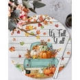 thumbnail image 1 of 13 Inch Round Placemats Set of 6, Thanksgiving Non Slip Heat Insulation PP Table Mats, Maple Leaf Farm Pumpkin White Wood Grain Washable Place Mats for Kitchen Dining Party Table Decor, 1 of 7