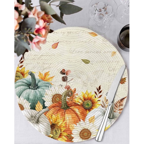 13 Inch Round Placemats Set of 6, Thanksgiving Pumpkin Non Slip Heat ...