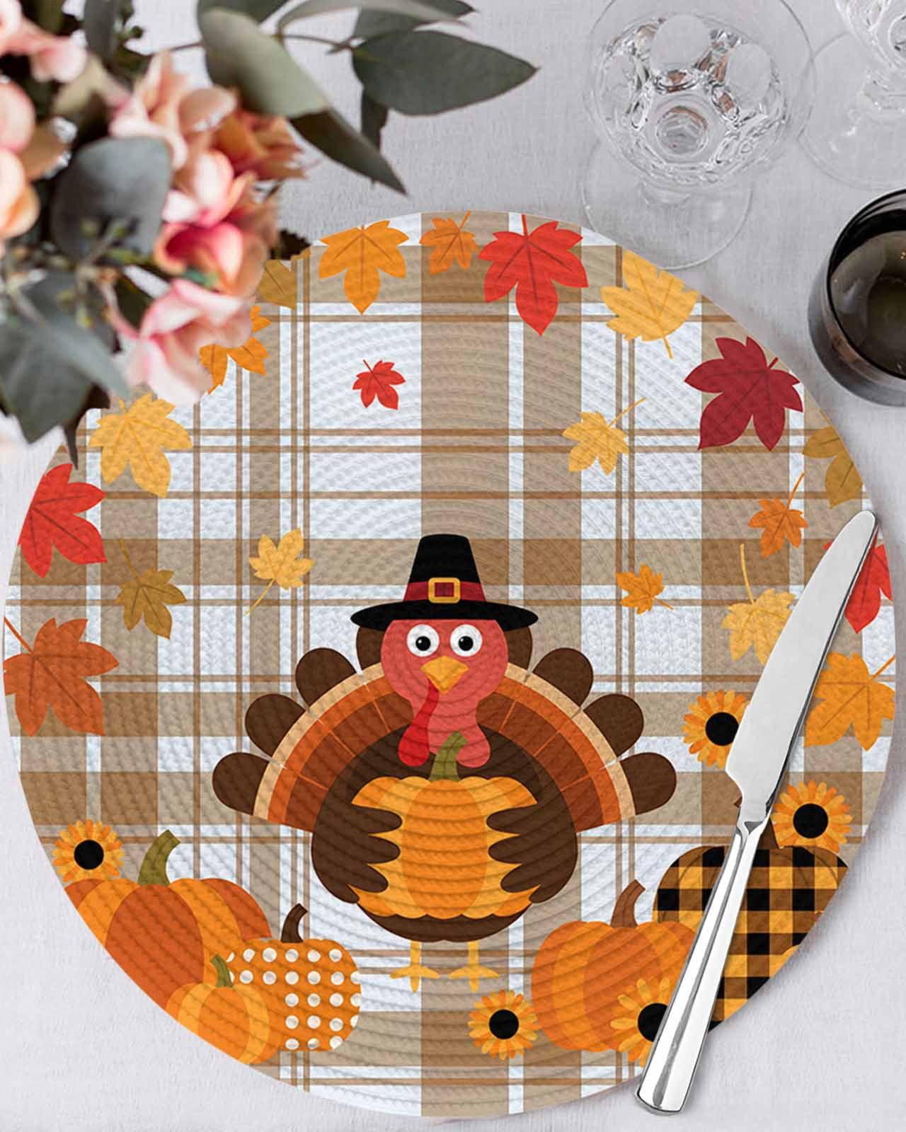 13 Inch Round Placemats Set of 6, Turkey Non Slip Heat Insulation PP ...