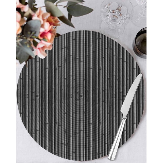 13 Inch Round Placemats Set of 6, Vintage Black Non Slip Heat Insulation PP Table Mats, Country Farmhouse Plants Tree Pattern Washable Place Mats for Kitchen Dining Party Table Decor