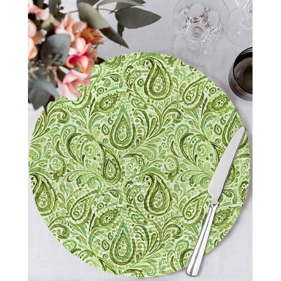 13 Inch Round Placemats Set of 6, Vintage Green Non Slip Heat Insulation PP Table Mats, Retro Botanical Abstract Art Washable Place Mats for Kitchen Dining Party Table Decor