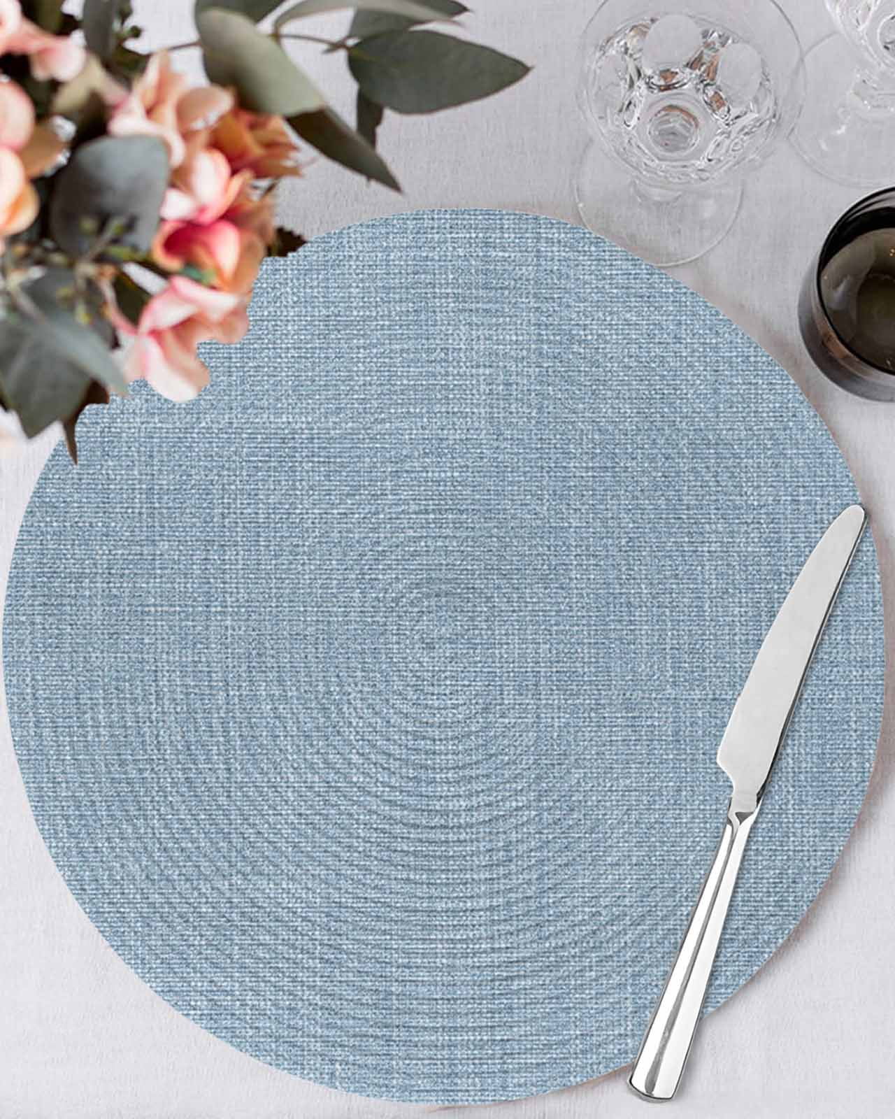 13 Inch Round Placemats Set of 6, Vintage Sky Blue Non Slip Heat ...