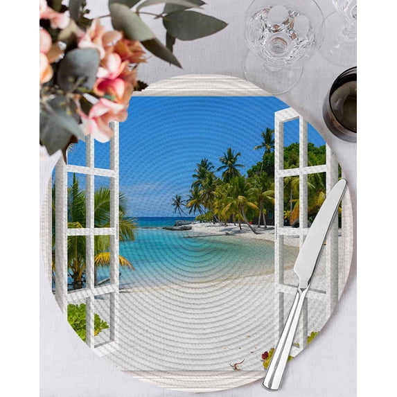 13 Inch Round Placemats Set of 6, Window Seascape Non Slip Heat ...