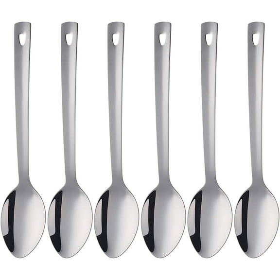 13-Inch Serving Spoons Set of 6, Stainless Steel Long Handle Buffet Serving Spoons for Catering (Silver)