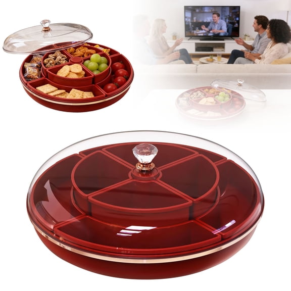 13 Inch Snack Tray with Lid Food Grade Divided Serving - Storage Container for Fresh Fruits Party Platters, Nut Candy Storage Tray for Kitchen Fridge & Snacks