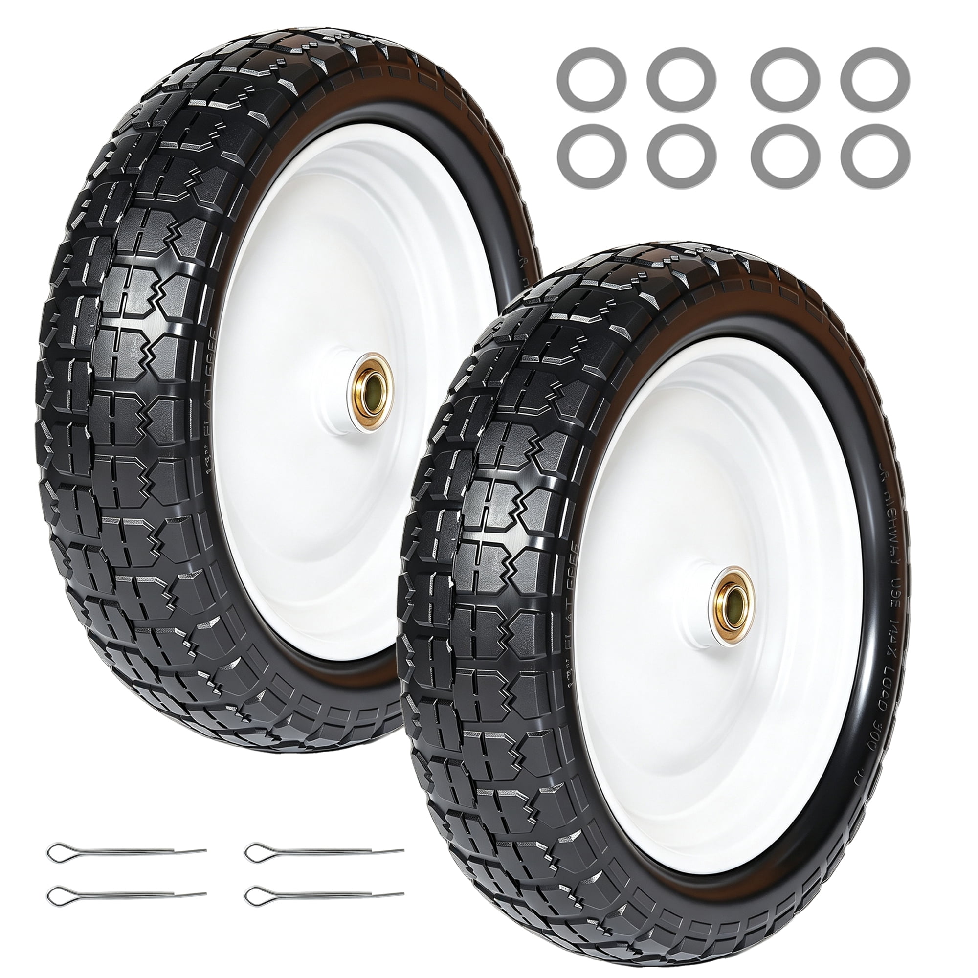 13 Inch Solid Rubber Tires 4.00-6 Flat Free Wheels with 5/8" Bearings 2.2" Offset Hub Replacement for Gorilla Cart, Hand Truck, Wheelbarrow, Garden Wagon, Dolly, Trailer, Utility Cart (Set of 2)