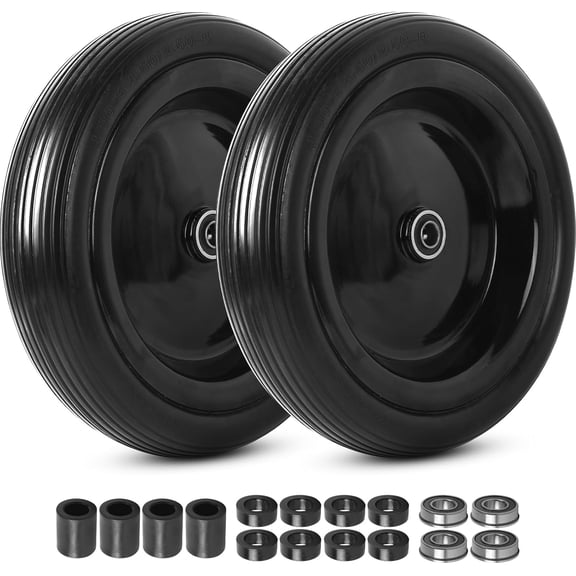13 Inch Solid Tire Wheels 4.00-6 Flat-Free Replacement for Wheelbarrow Hand Truck Garden Cart Wagon Yard Trailer 2-Pack