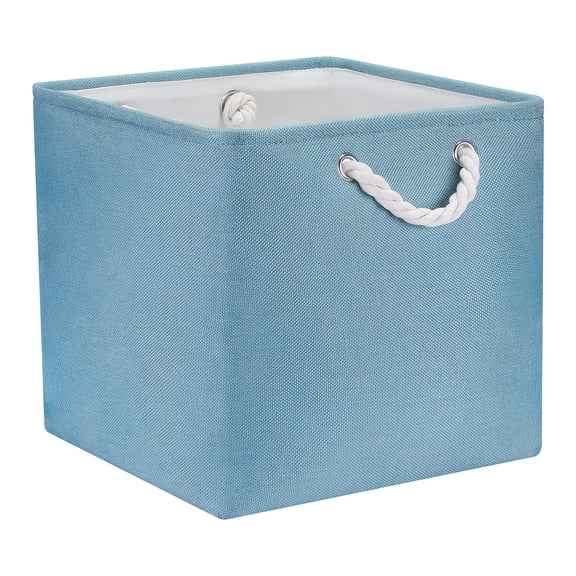 REGALWOVEN 13 Inch Square Fabric Collapsible Storage Basket Bin with Handle for Shelves Clothes Green