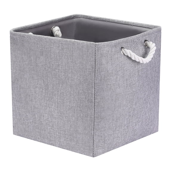 REGALWOVEN 13 Inch Square Fabric Collapsible Storage Basket Bin with Handle for Shelves Clothes Grey