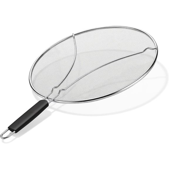 13 Inch Stainless Steel Splatter Screen for Frying Pan - Fine Mesh Grease & Oil Splash Guard for Cooking Bacon, Fried Chicken, Popcorn