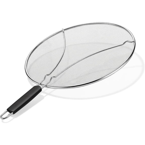 13 Inch Stainless Steel Splatter Screen for Frying Pan - Grease & Oil Splash Guard with Fine Mesh Cover for Cooking Bacon, Fried Chicken, Popcorn
