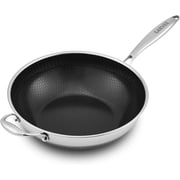 13-Inch Stainless Steel Wok Pan   5L Hybrid Nonstick Stir-Fry Pan with Snowclad Technology, Induction Compatible, PFOA-Free Cookware, Dishwasher Safe