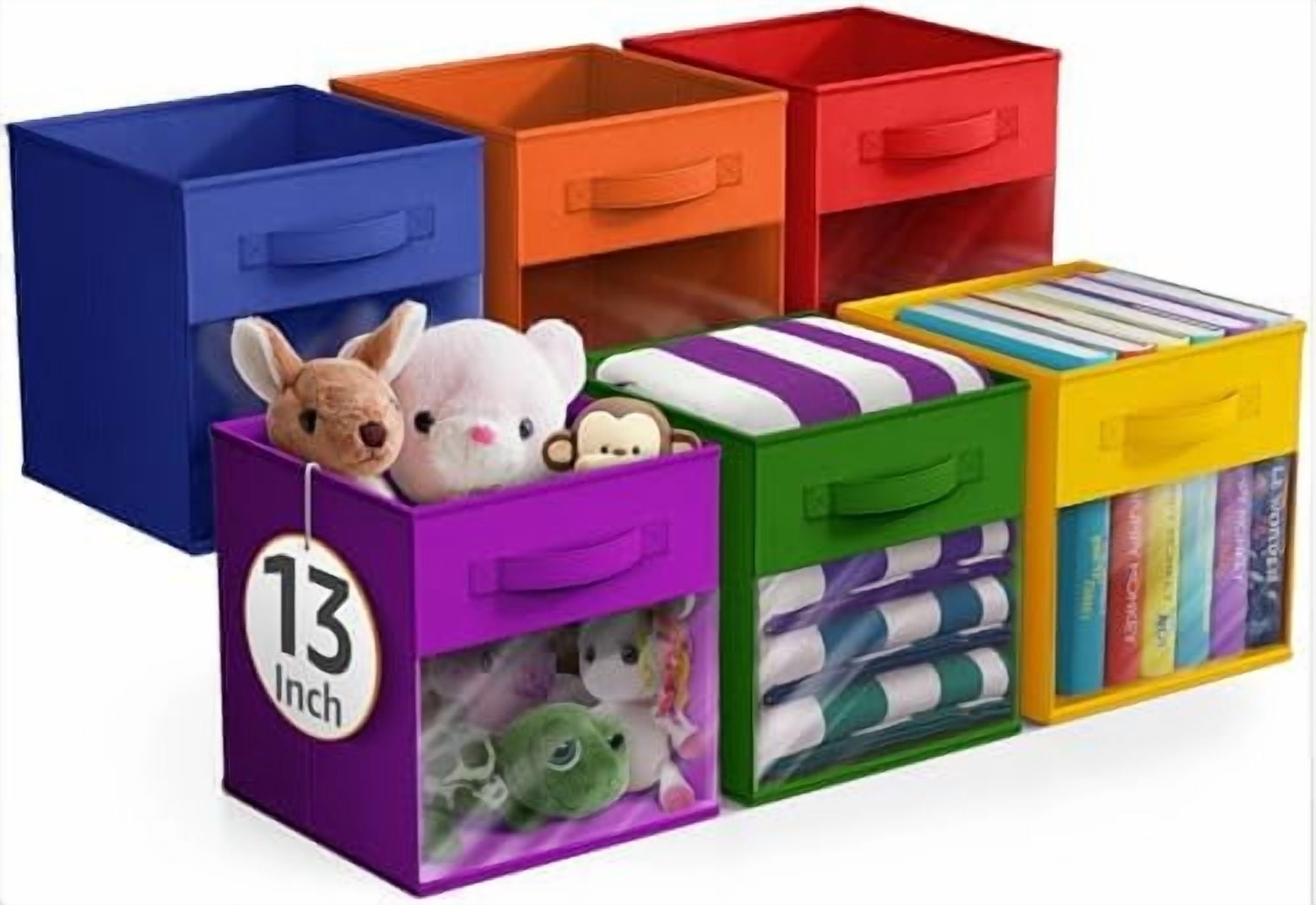 13 Inch Storage Bins with Clear Window - 6 Foldable Baskets for ...