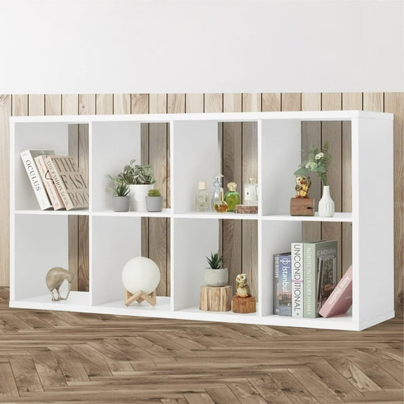 13-Inch Storage Organizer Shelf, Extra Thick Exterior Edge, Open Bookcase Divider, 6-8-9 Cube, Rustic Grey Oak and White